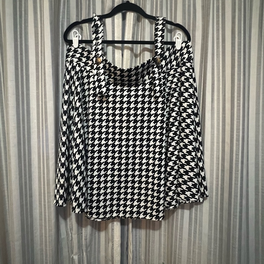 SHEIN houndstooth mini circle skirt with suspenders